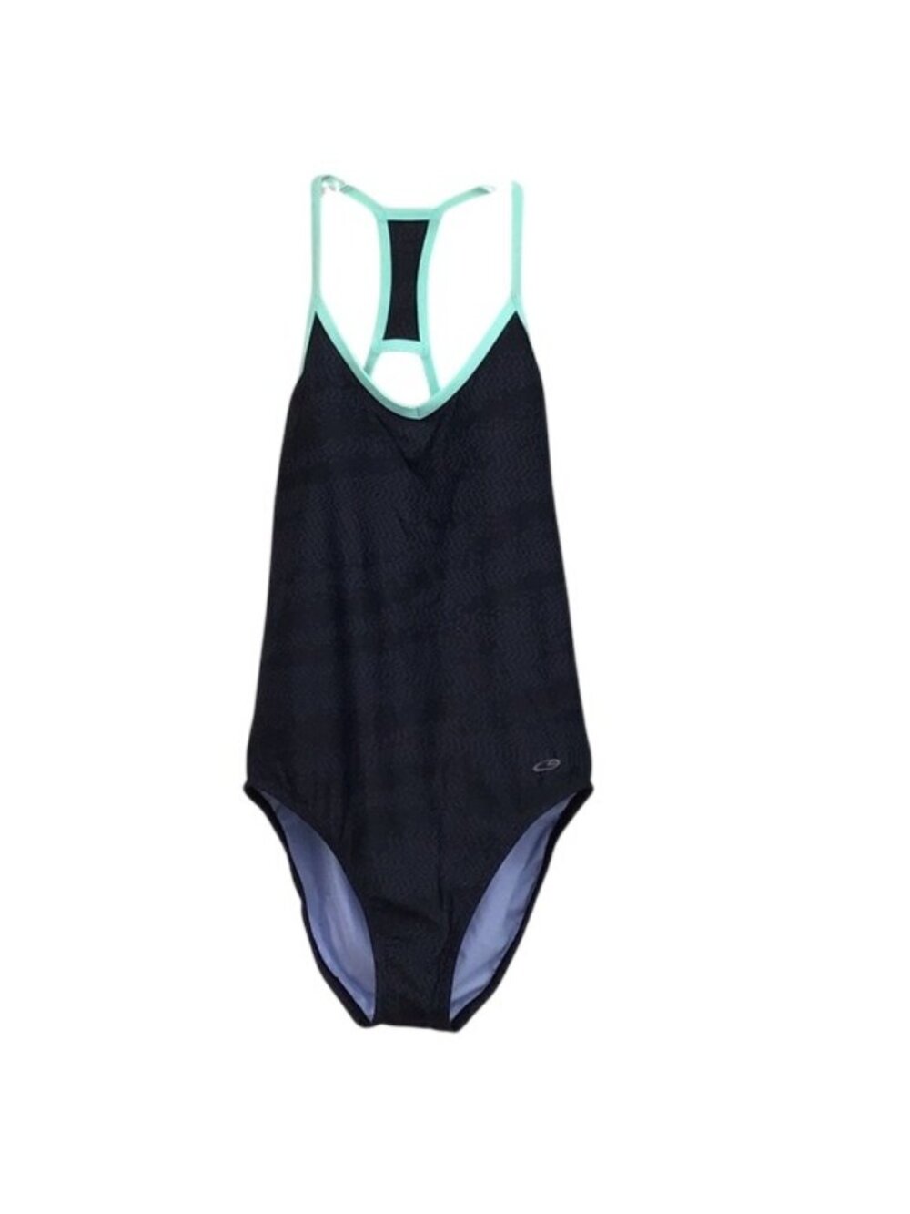 Champion Womens Swim One Piece Swimsuit Black Racerback Mint Trim Size S 4-6